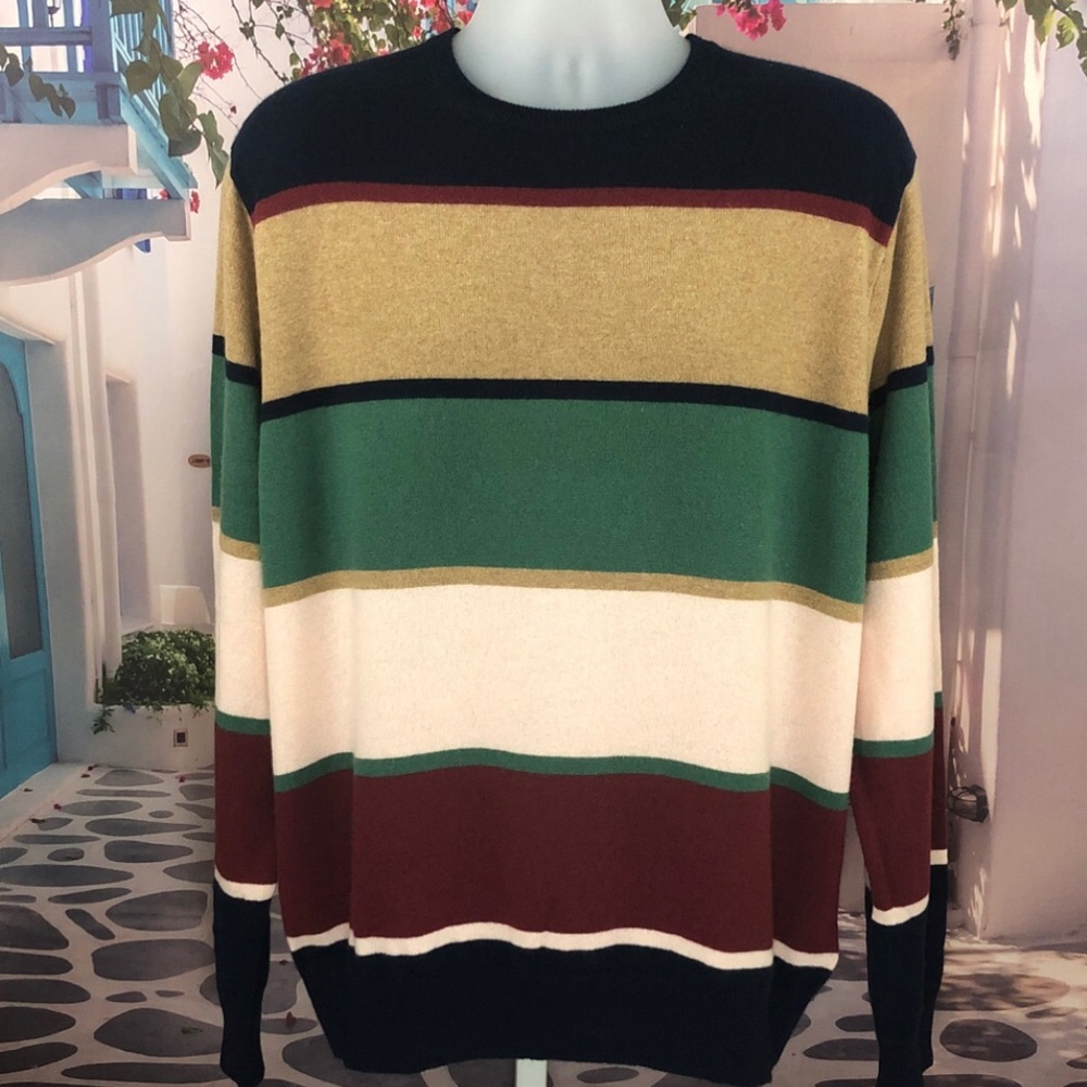 NWT J. Crew 100% Cashmere Multicolor Striped Crewneck Sweater